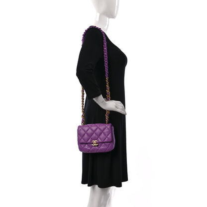 Chanel Lambskin Quilted Mini Lacquered Chain Flap Purple 2 of 9