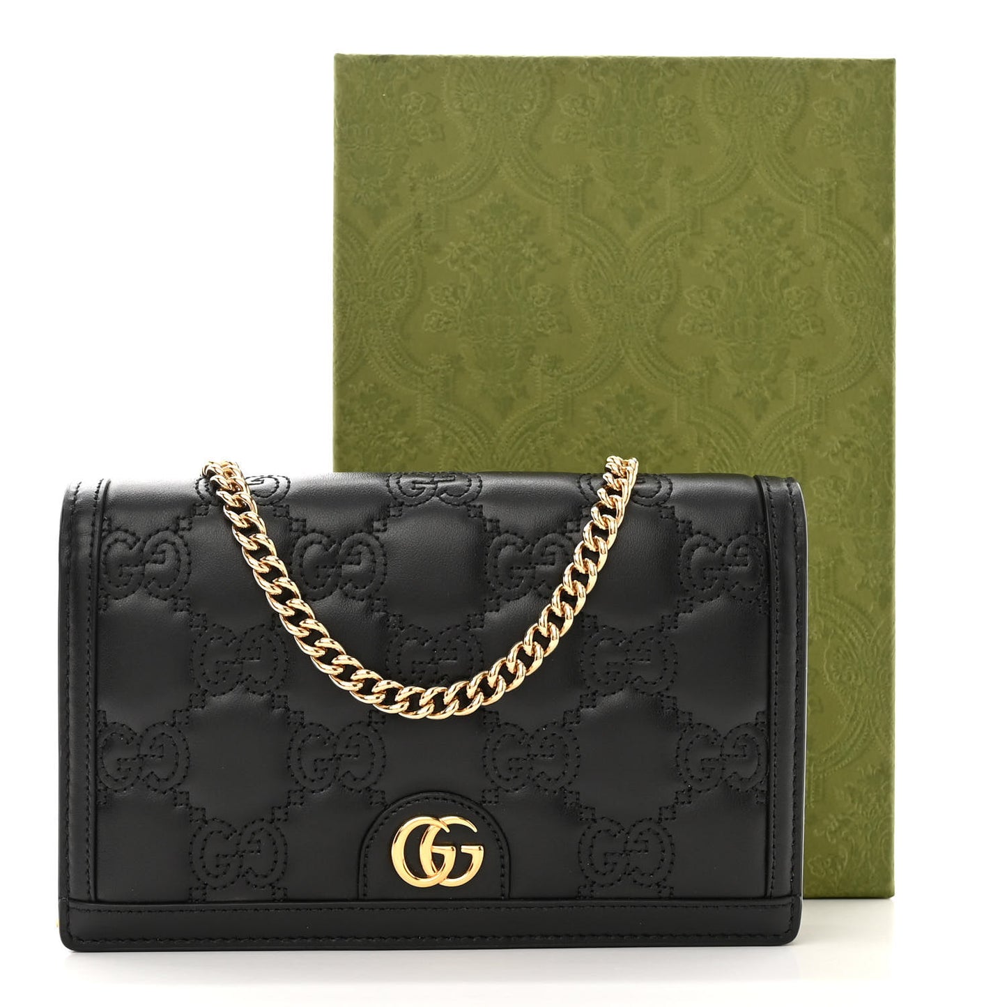 Calfskin GG Matelasse Chain Wallet Black