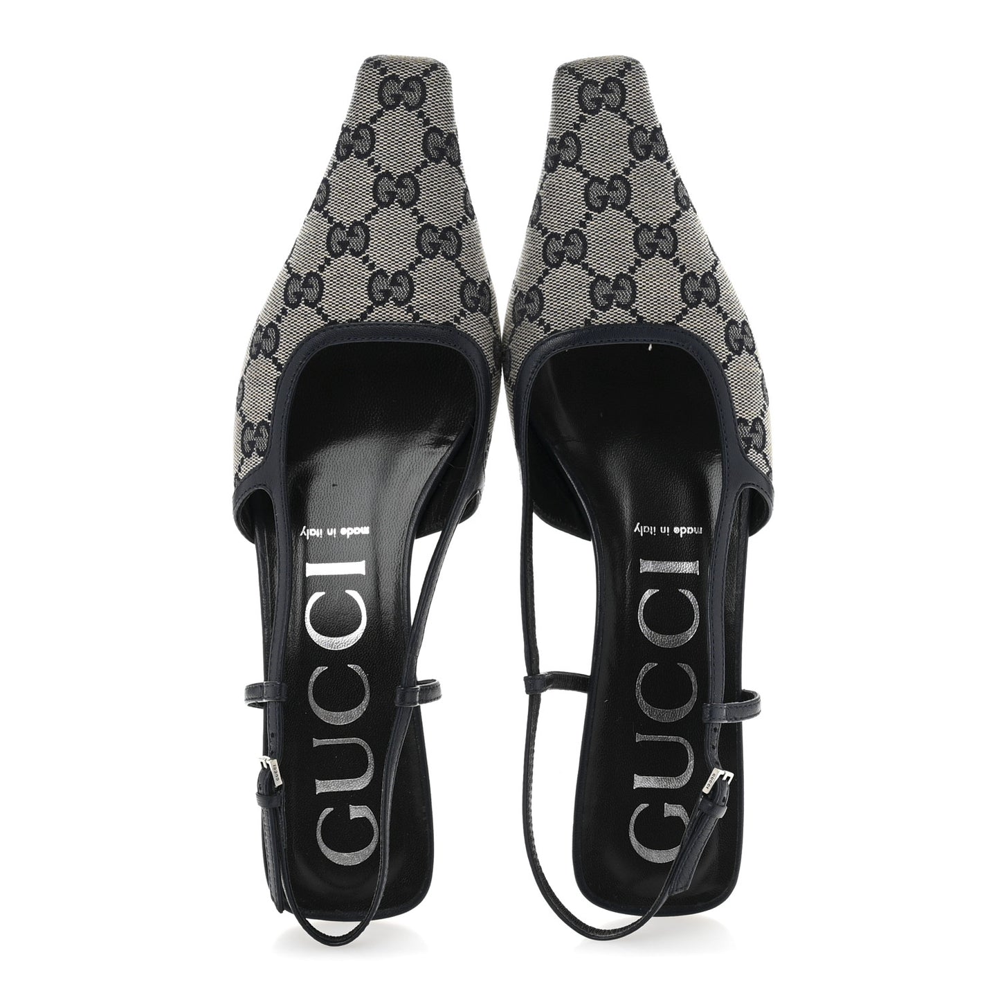 GG Monogram Malaga Kid Square G 35mm Slingback Pumps 40 Beige Blue