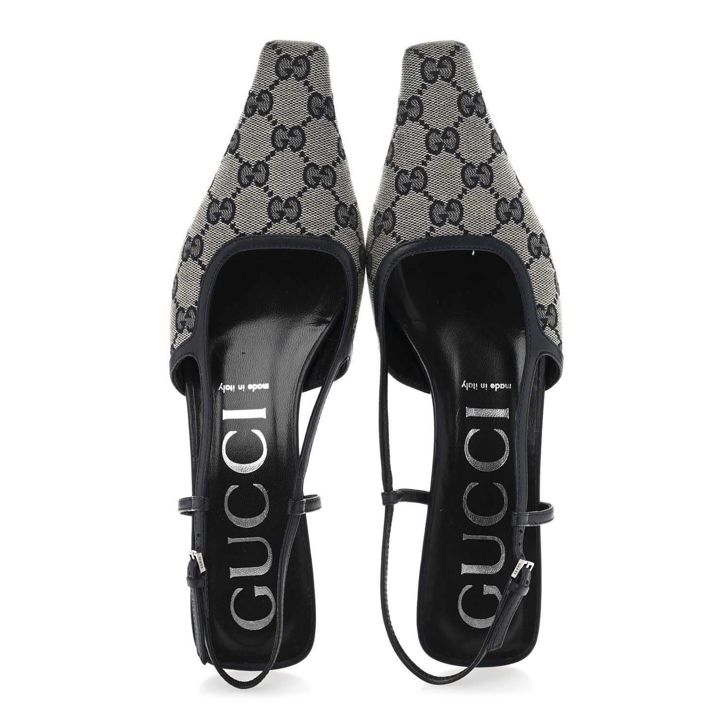 Gucci GG Monogram Malaga Kid Square G 35mm Slingback Pumps 40 Beige Blue 2 of 10