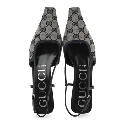 Gucci GG Monogram Malaga Kid Square G 35mm Slingback Pumps 40 Beige Blue 2 of 10