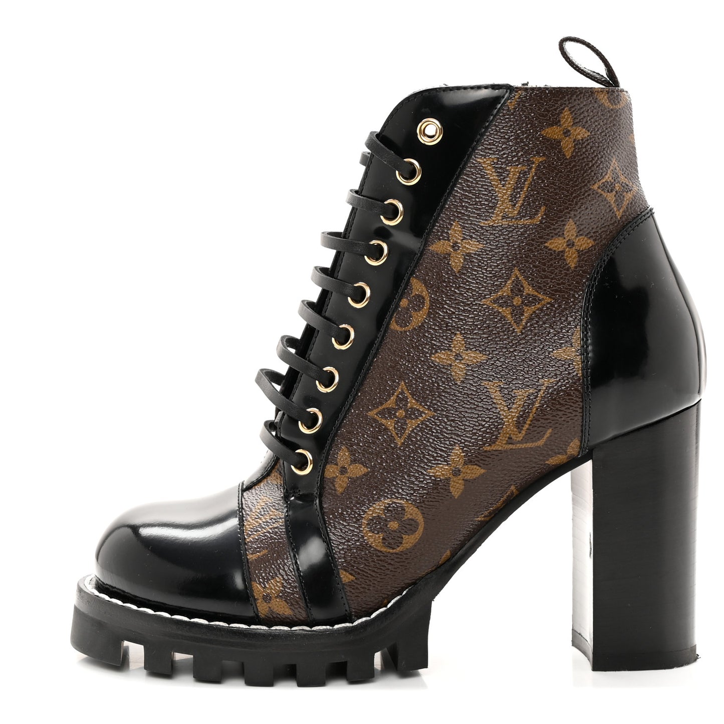 Patent Calfskin Monogram Star Trail Ankle Boots 38 Black