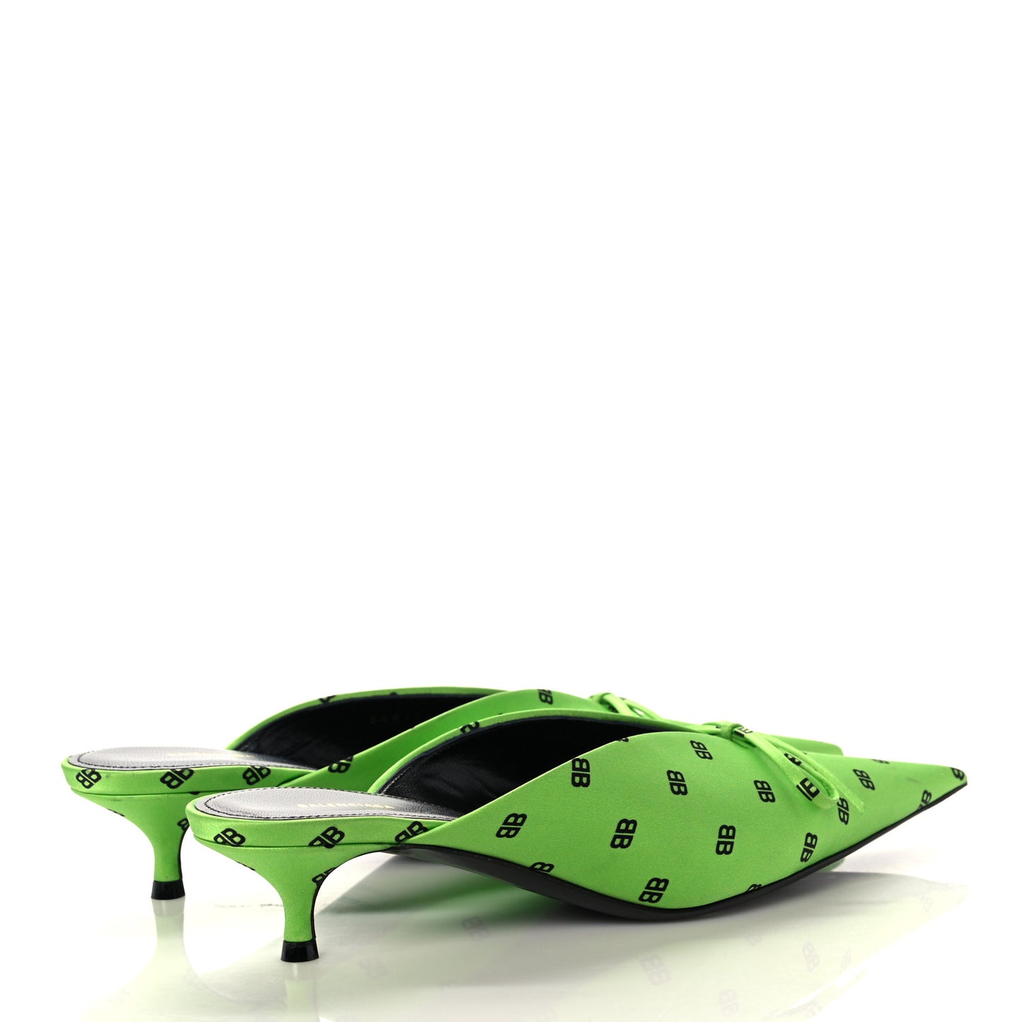 Crepe Satin BB Printed Knife Pointed Toe 40mm Mules 38 Green Fluo Black