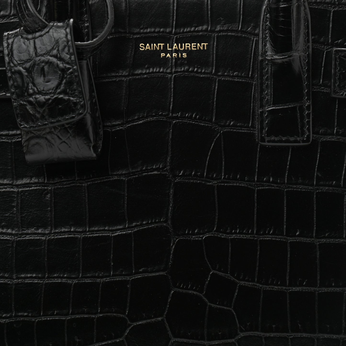 Calfskin Crocodile Embossed Nano Sac De Jour Black