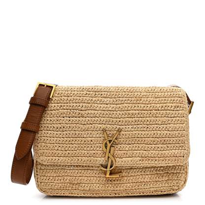 Saint Laurent Raffia Calfskin Medium Monogram Solferino Satchel Naturale Brick 1 of 13