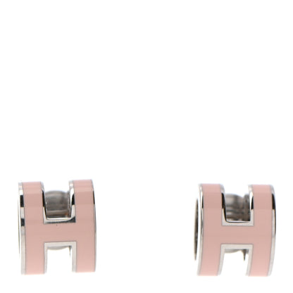 Hermes Palladium Lacquered Mini Pop H Earrings Rose Dragee 1 of 5