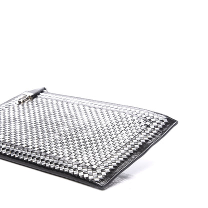 Prada Goatskin Woven Pouch Black Argento 10 of 20