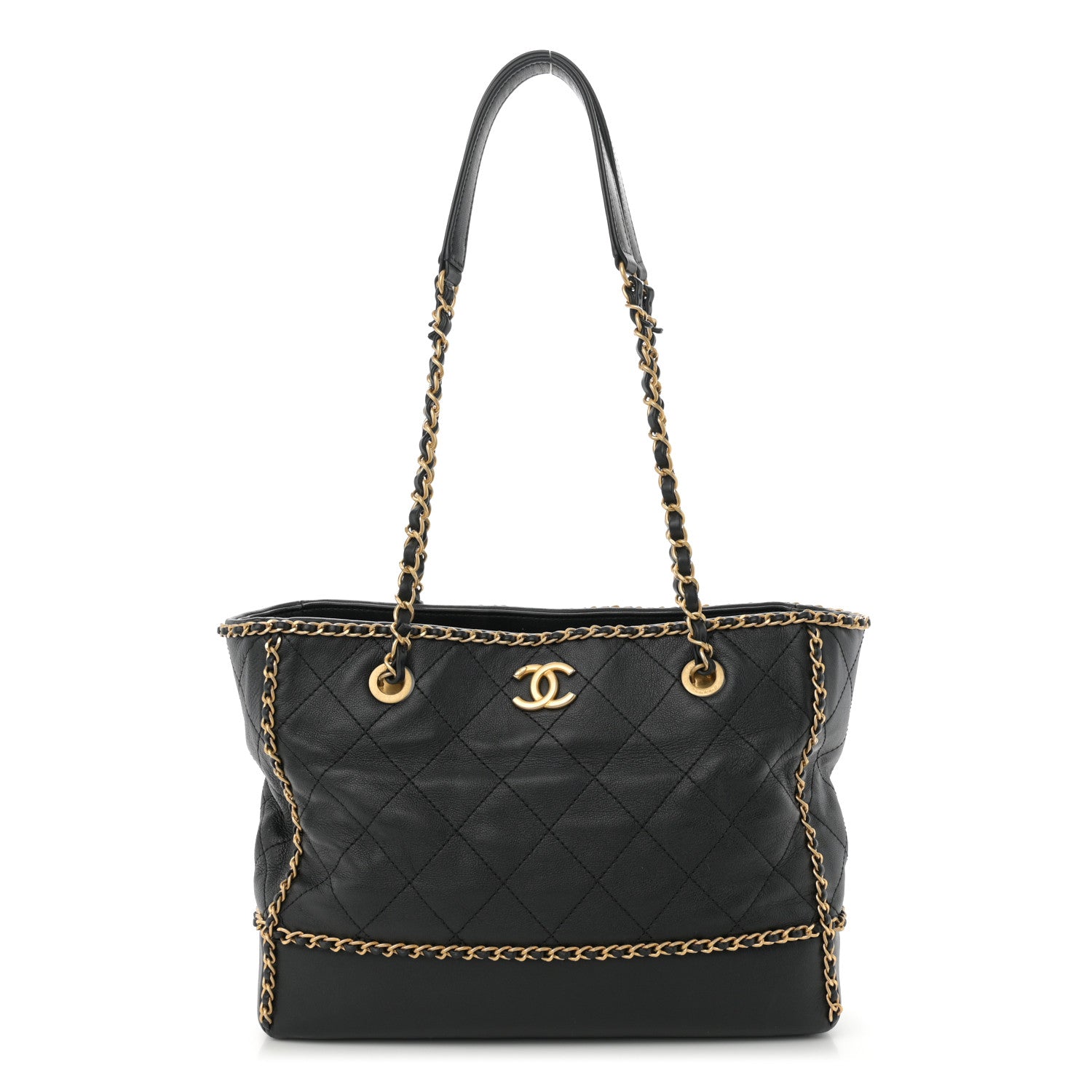 Chanel Calfskin Quilted Chain Lines Shopping Tote Black 1 of 12