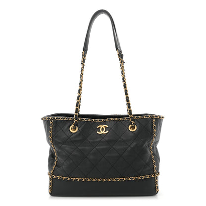 Chanel Calfskin Quilted Chain Lines Shopping Tote Black 1 of 12