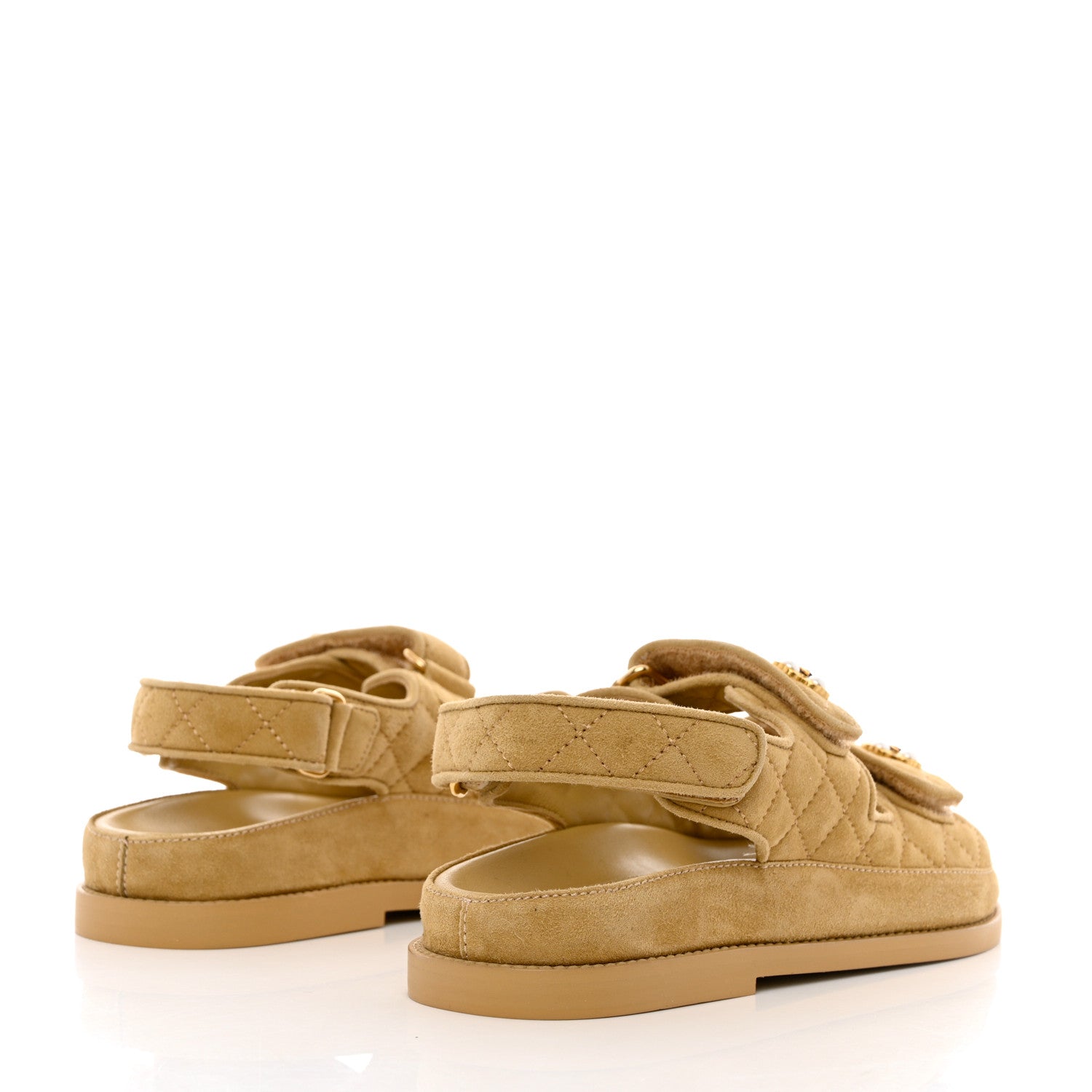 Chanel Suede Calfskin Pearl Velcro Dad Sandals 35 Beige 4 of 9