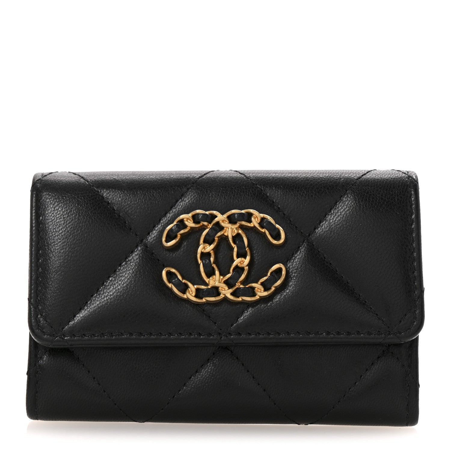 Chanel Lambskin Quilted Chanel 19 Flap Card Holder Black 1 of 10