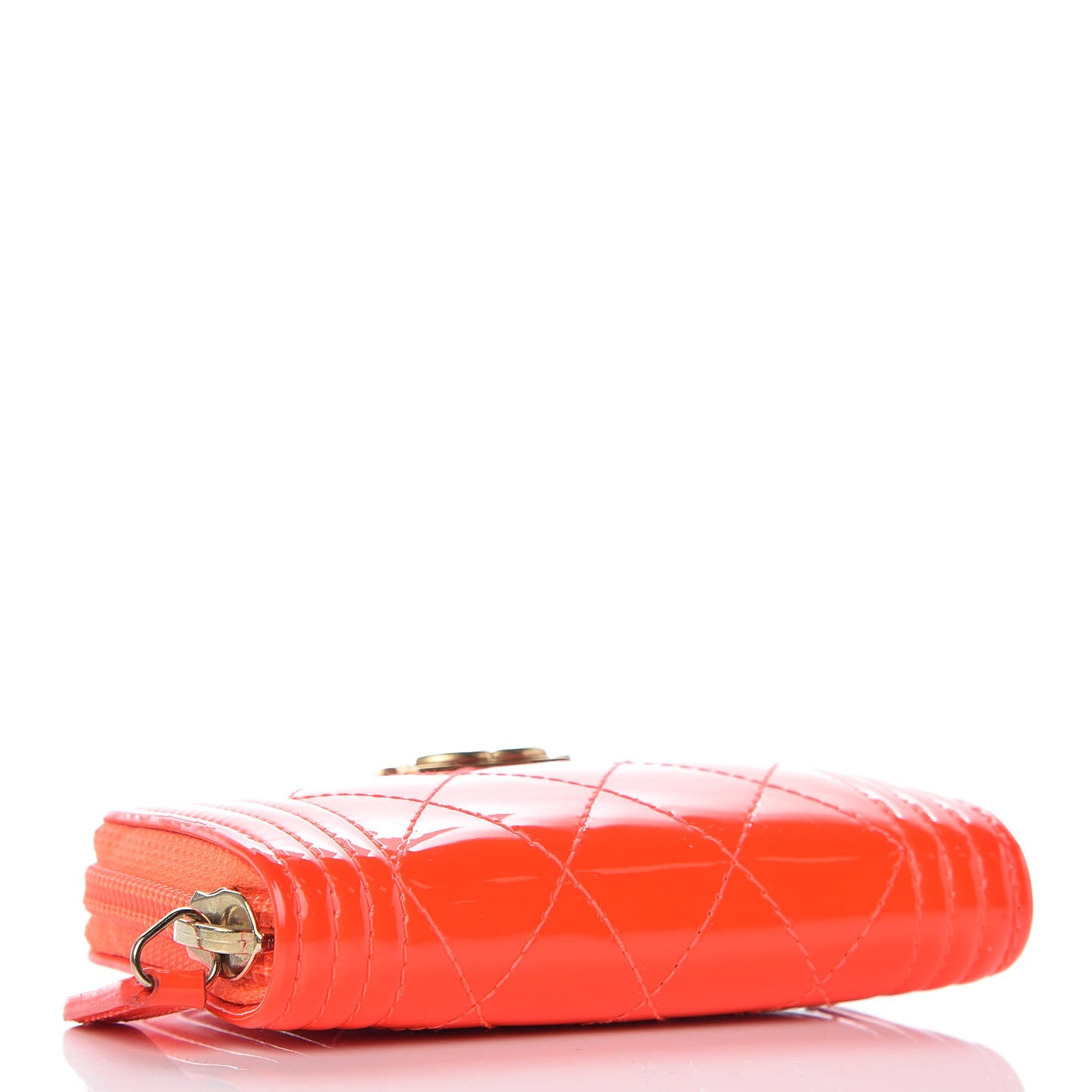 Patent Quilted Boy Zip Around Coin Purse Wallet Orange