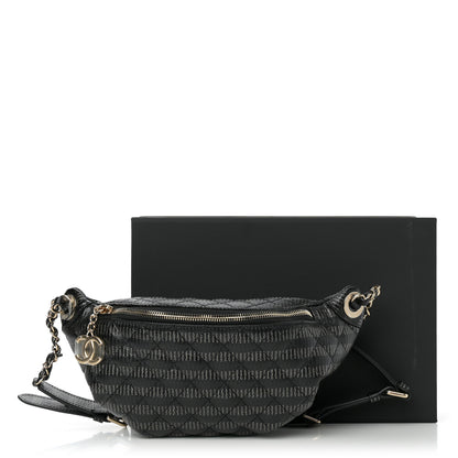 Chanel Metallic Caviar Striped Banane Waist Bag Fanny Pack Black Gold 12 of 12