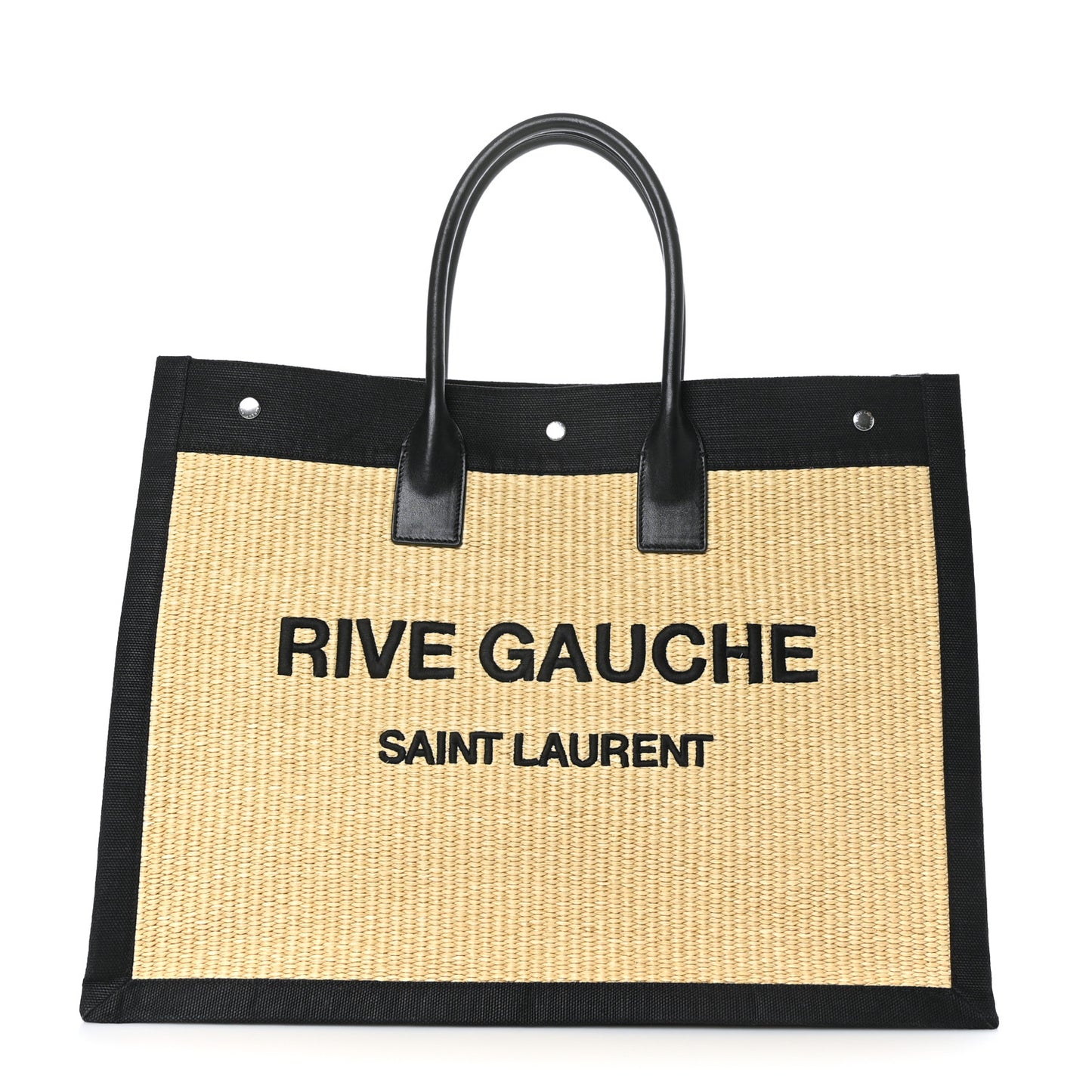 Raffia Linen Calfskin Rive Gauche Tote Naturale Black