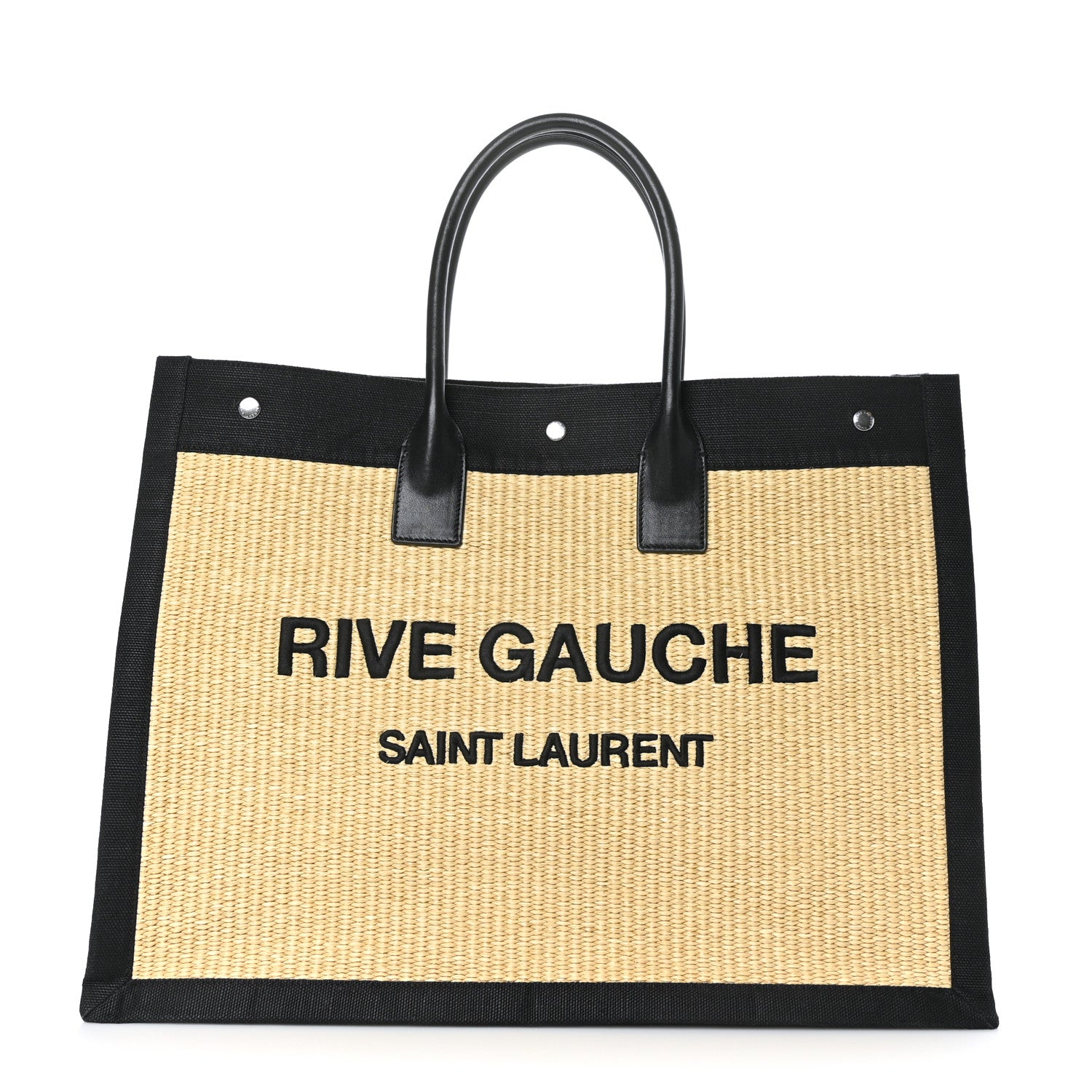 Saint Laurent Raffia Linen Calfskin Rive Gauche Tote Naturale Black 1 of 9