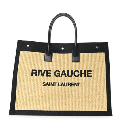 Saint Laurent Raffia Linen Calfskin Rive Gauche Tote Naturale Black 1 of 9