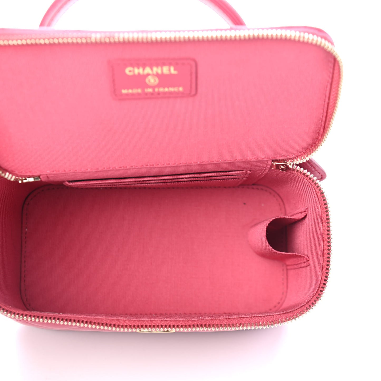 Lambskin Quilted Small Top Handle Vanity Case With Chain Dark Pink