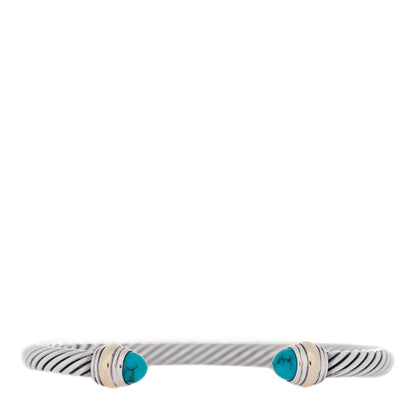 David Yurman Sterling Silver 14K Yellow Gold Turquoise 5mm Cable Classics Bracelet 1 of 5
