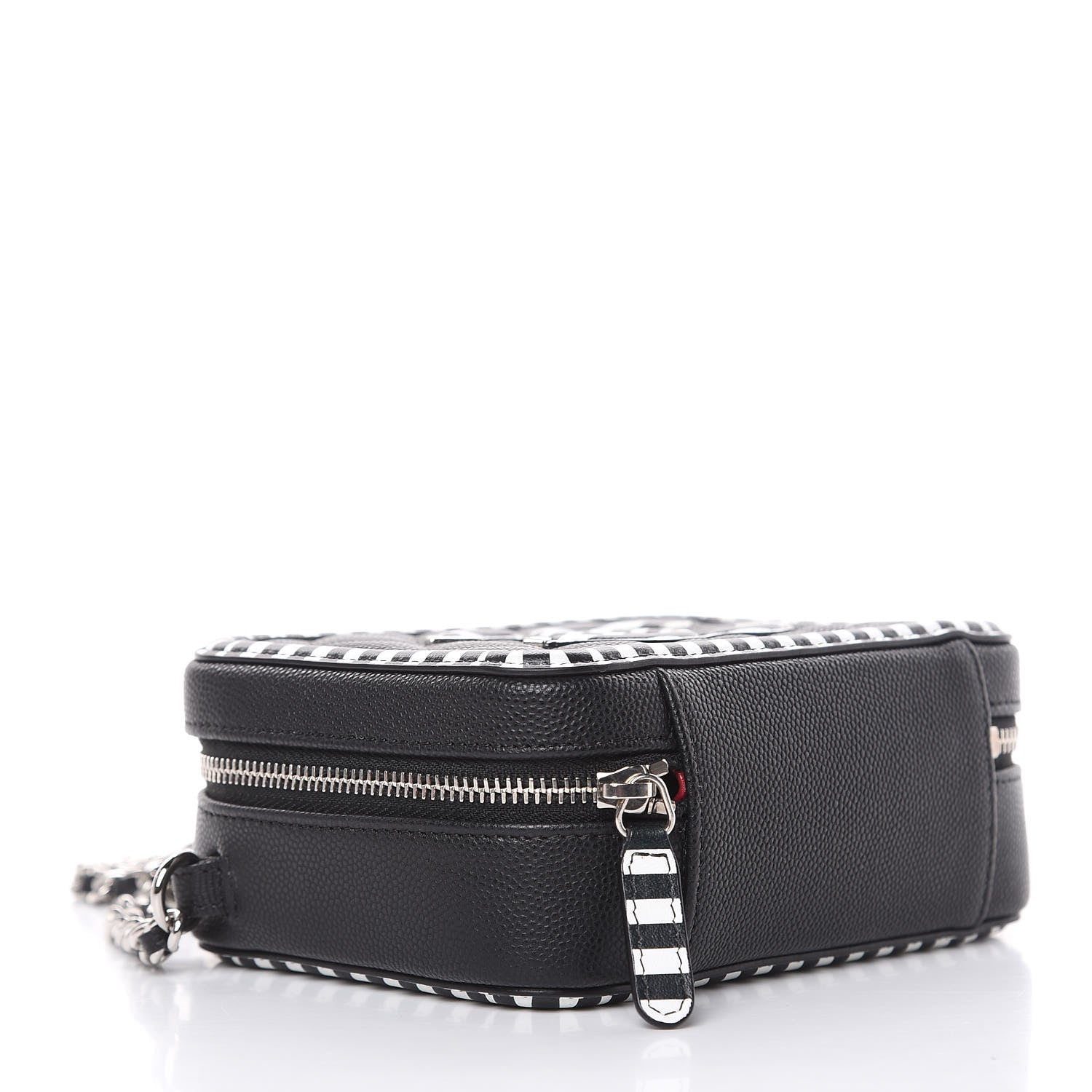 Chanel Caviar Quilted Striped Filigree Vanity Clutch With Chain Black White 4 of 9