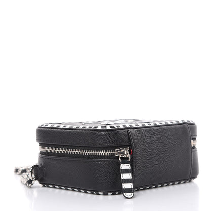 Chanel Caviar Quilted Striped Filigree Vanity Clutch With Chain Black White 4 of 9