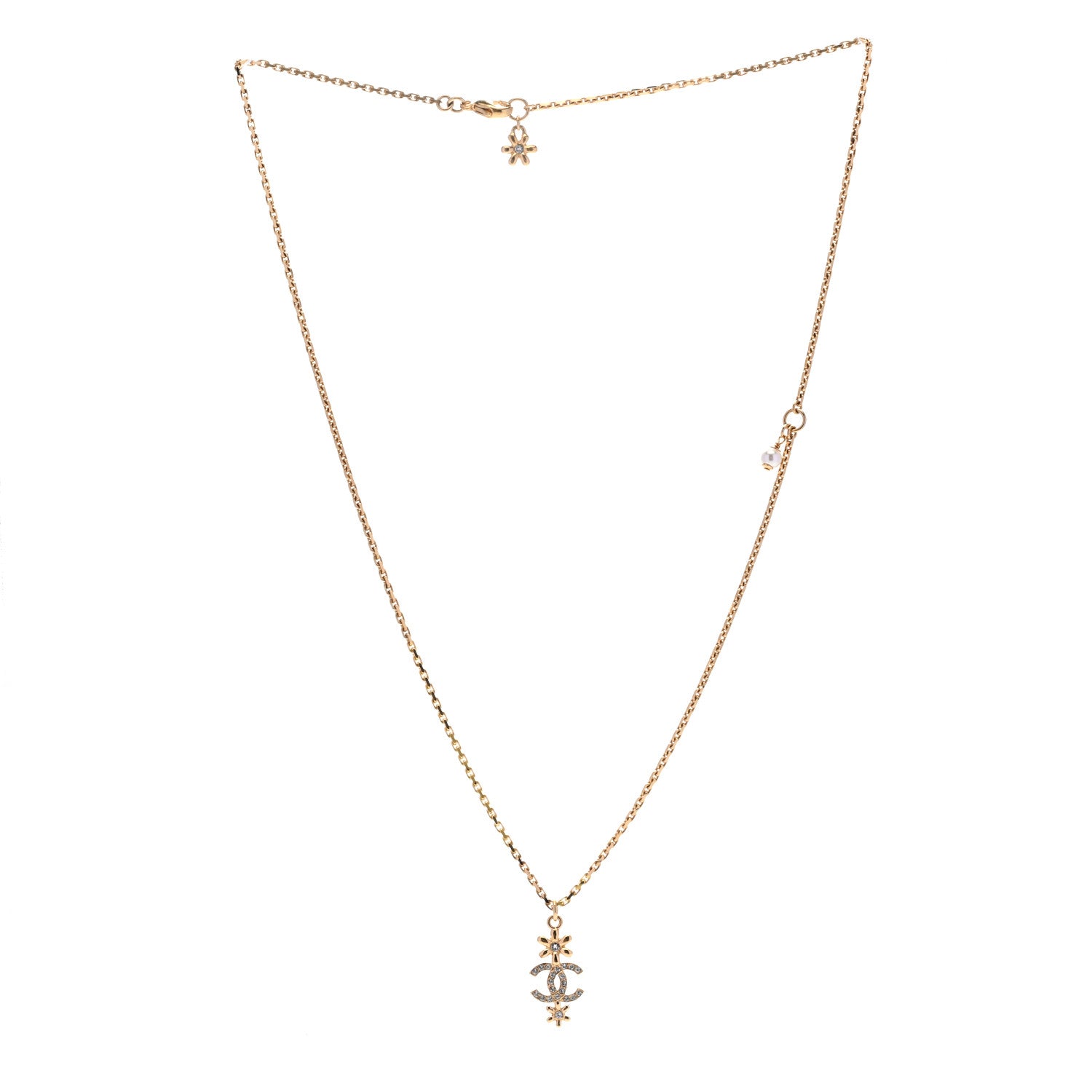 Chanel Crystal CC Flower Pendant Necklace Gold 3 of 5