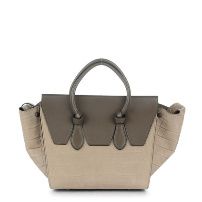 Celine Crocodile Embossed Nubuck Calfskin Small Tie Knot Tote Grey 1 of 9