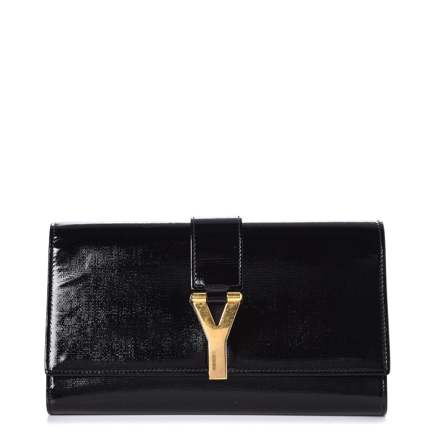Textured Patent Classic Y Ligne Clutch Black
