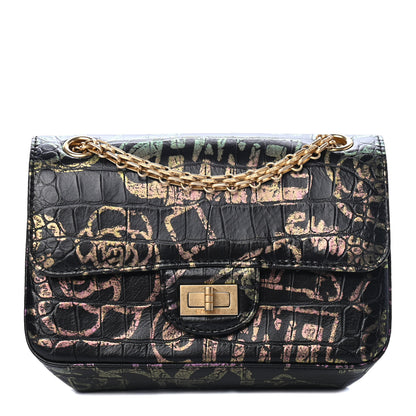 Chanel Calfskin Crocodile Embossed Graffiti 2.55 Mini Cocodile Reissue Flap Black Pink 1 of 4