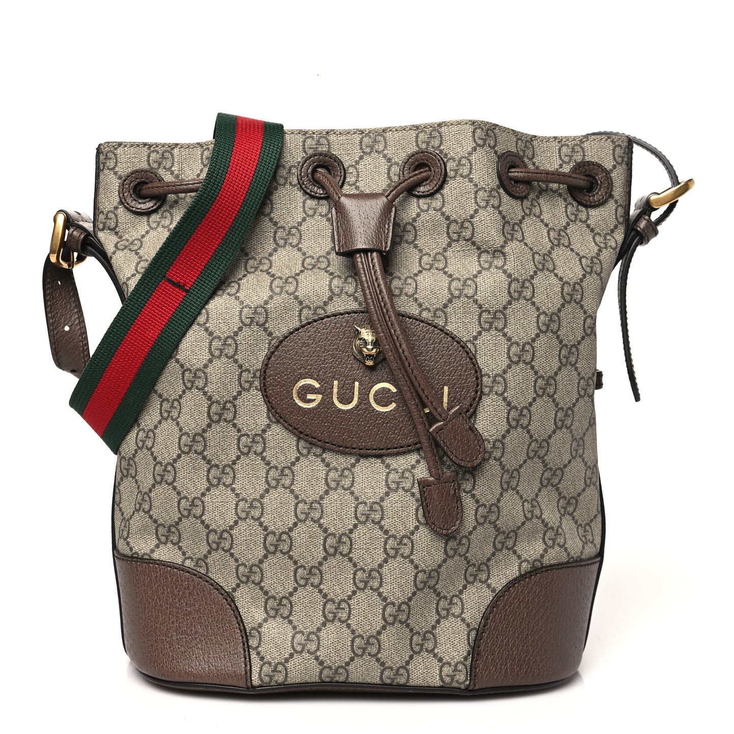 GG Supreme Monogram Neo Vintage Drawstring Bucket Backpack Beige New Acero Crop