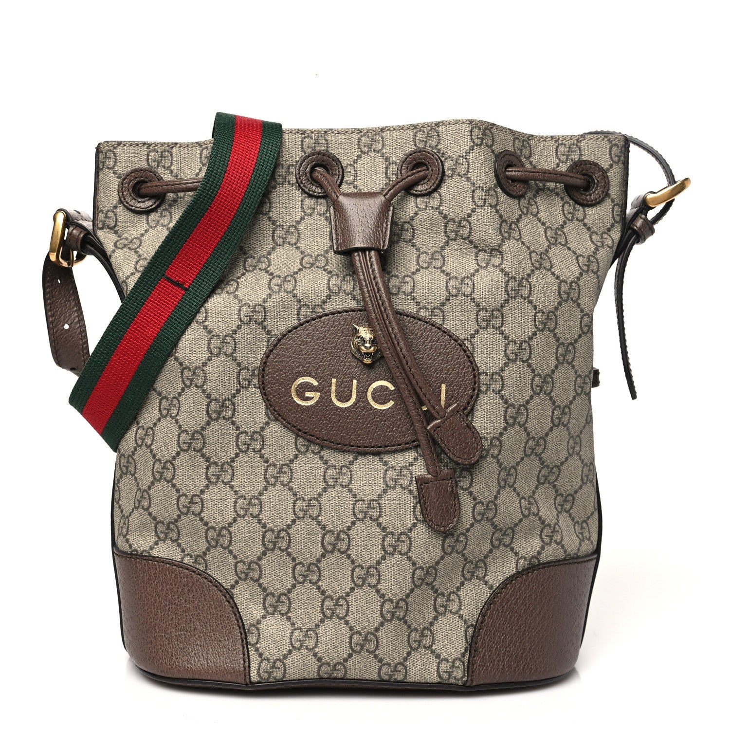 Gucci GG Supreme Monogram Neo Vintage Drawstring Bucket Backpack Beige New Acero Crop 1 of 13