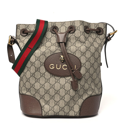 Gucci GG Supreme Monogram Neo Vintage Drawstring Bucket Backpack Beige New Acero Crop 1 of 13