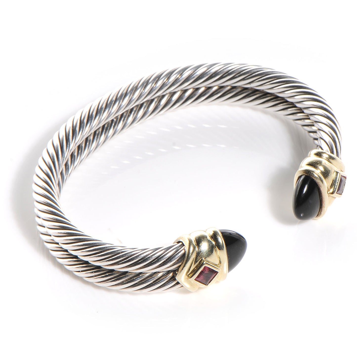 Sterling Silver 14k Gold Renaissance Black Onyx Ruby Cable Bracelet