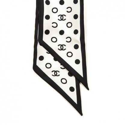 Chanel Silk CC Twilly Hair Tie Ivory Black 4 of 6
