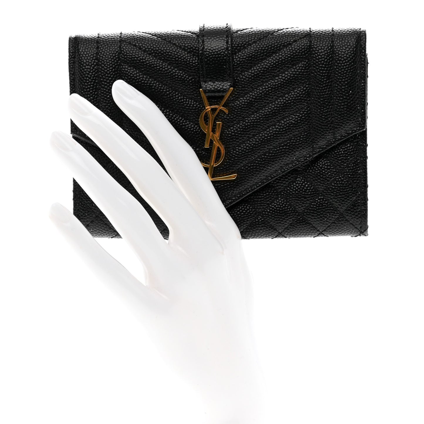 Grain De Poudre Textured Mixed Matelasse Triquilt Small Monogram Envelope Wallet Black