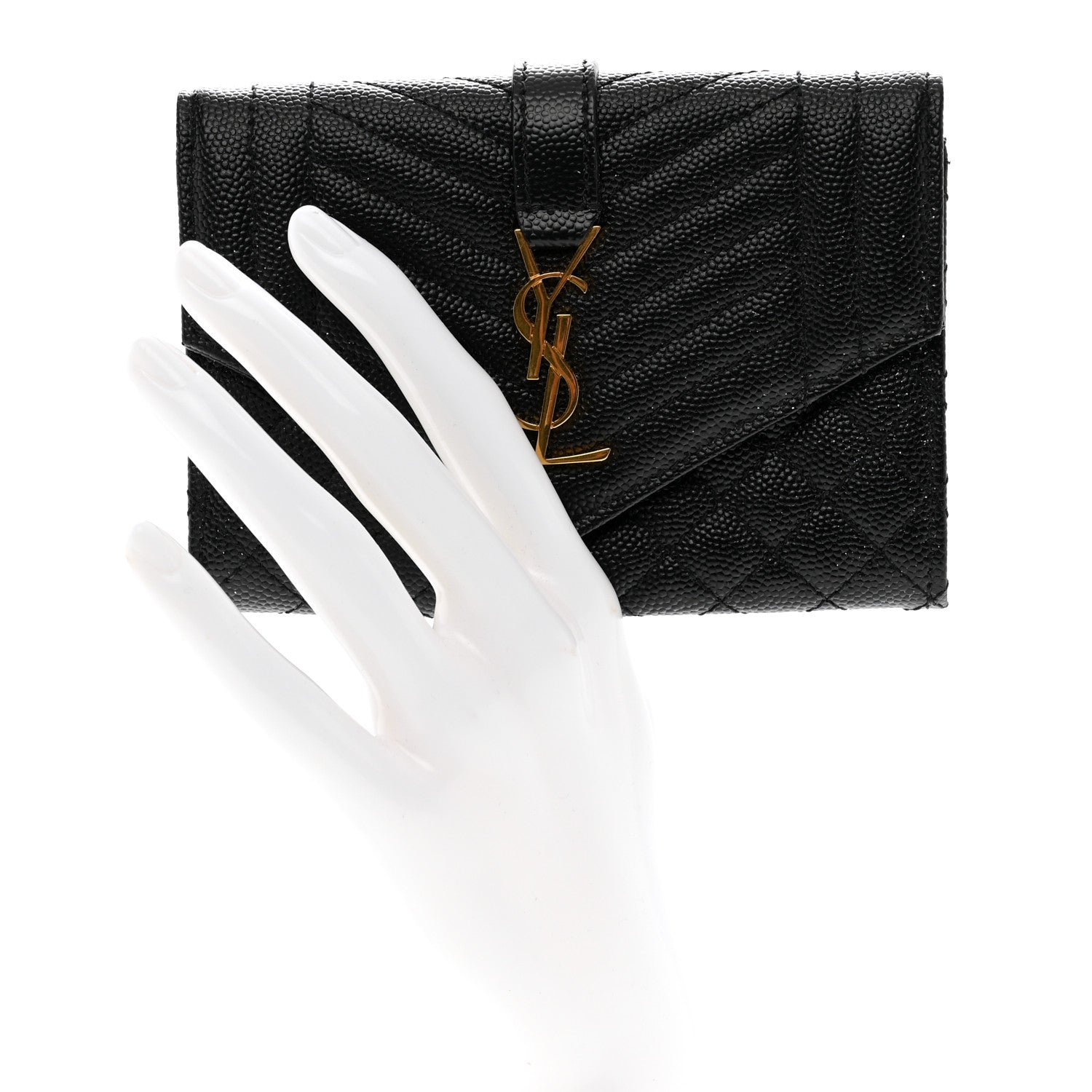 Saint Laurent Grain De Poudre Textured Mixed Matelasse Triquilt Small Monogram Envelope Wallet Black 2 of 7