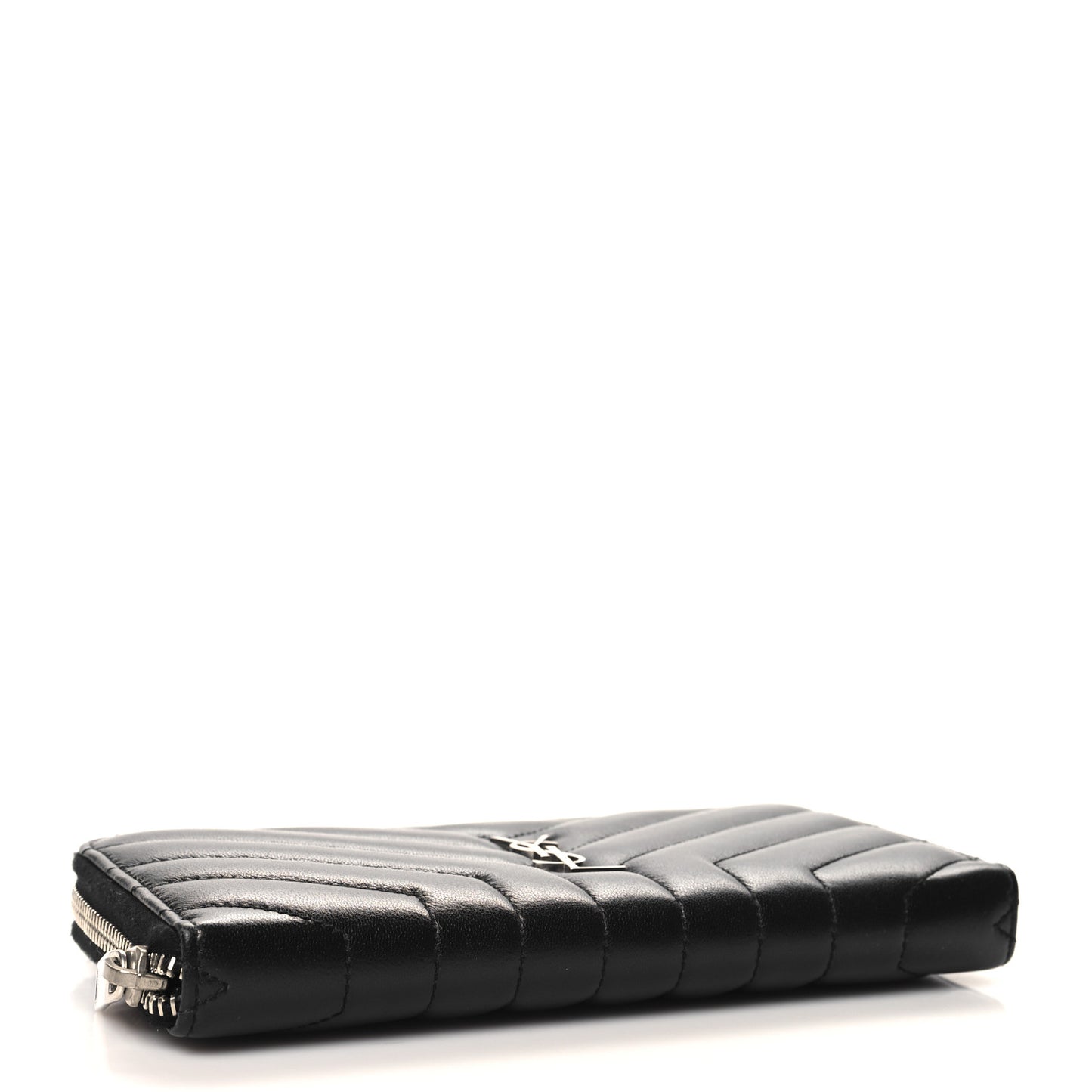 Calfskin Matelasse Chevron Monogram Zip Around Wallet Black