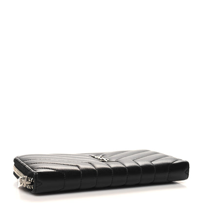 Saint Laurent Calfskin Matelasse Chevron Monogram Zip Around Wallet Black 4 of 7