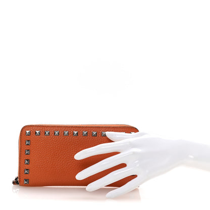 Valentino Garavani Grained Calfskin Rockstud Zip Around Wallet Orange 2 of 8
