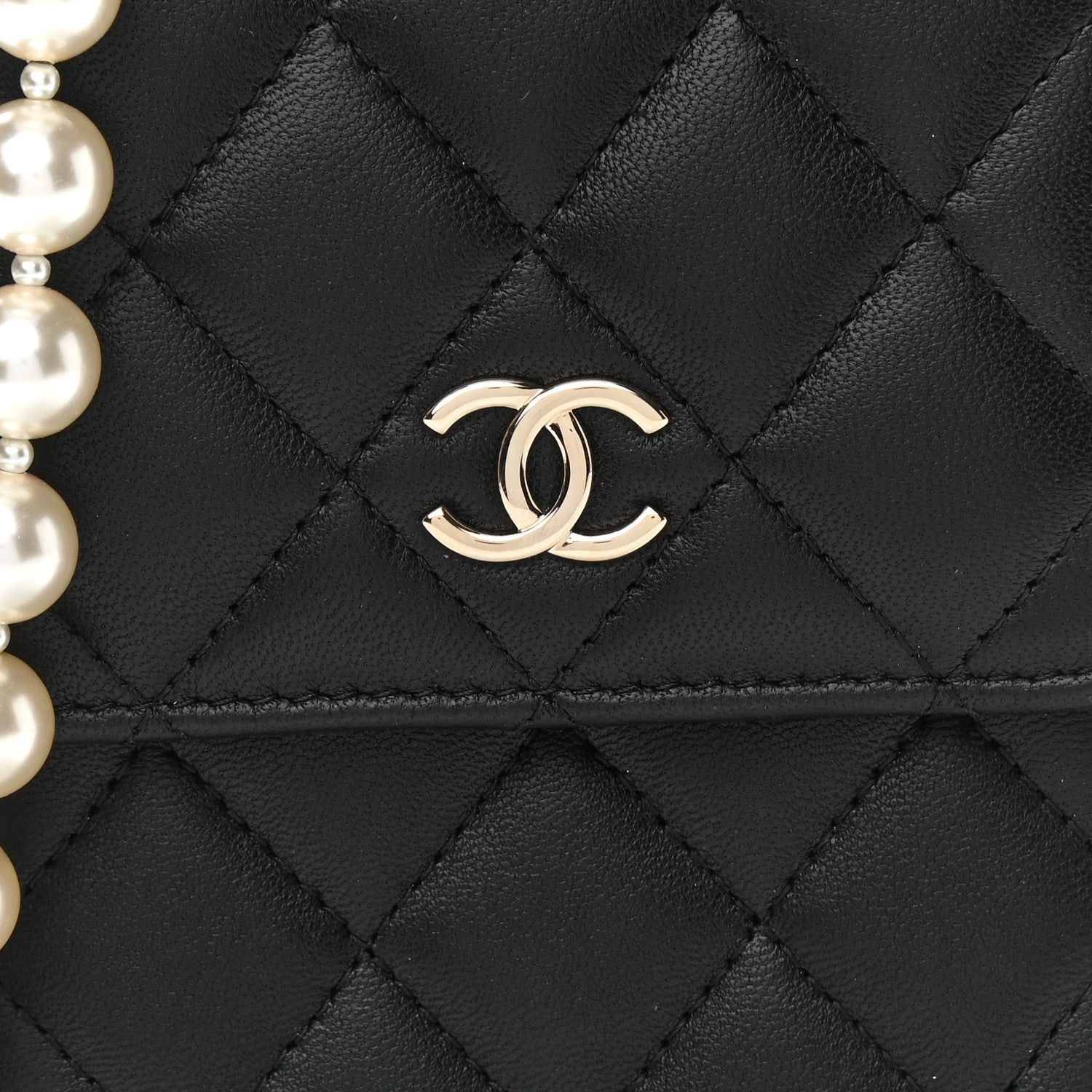 Chanel Lambskin Quilted Pearl Phone Holder With Chain Black 9 of 12