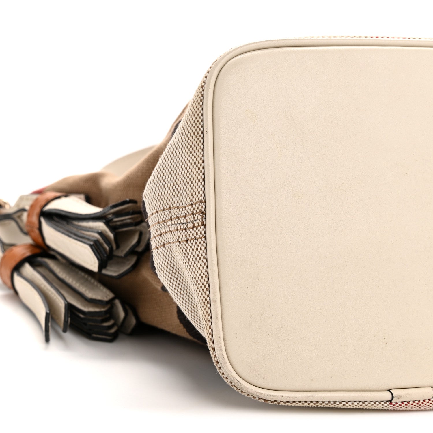 Burberry Canvas Mega Check Mini Ashby Tassel Crossbody White