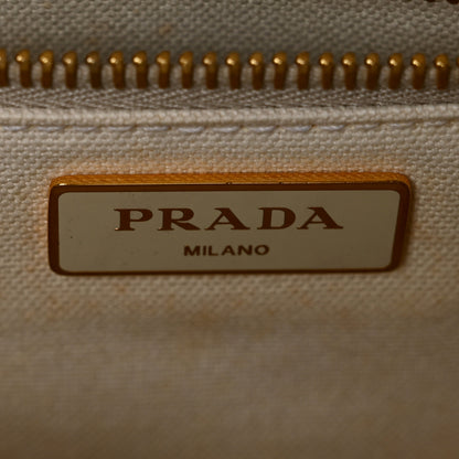 Prada Canvas Wicker Shoulder Bag White Tan 7 of 11