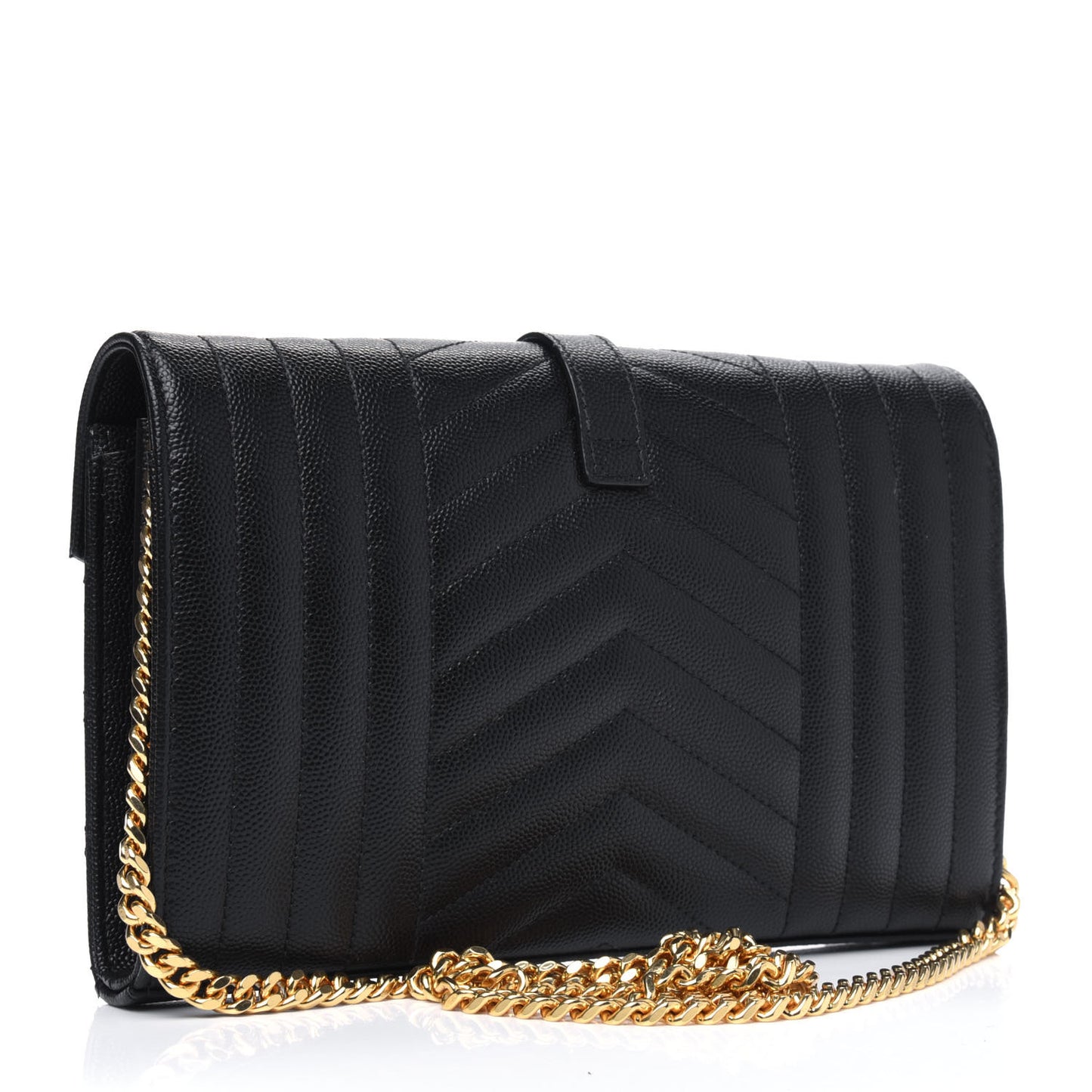 Grain De Poudre Mixed Matelasse Triquilt Monogram Chain Wallet Black