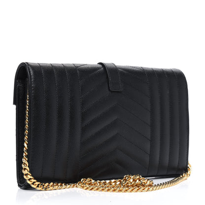 Saint Laurent Grain De Poudre Mixed Matelasse Triquilt Monogram Chain Wallet Black 2 of 4