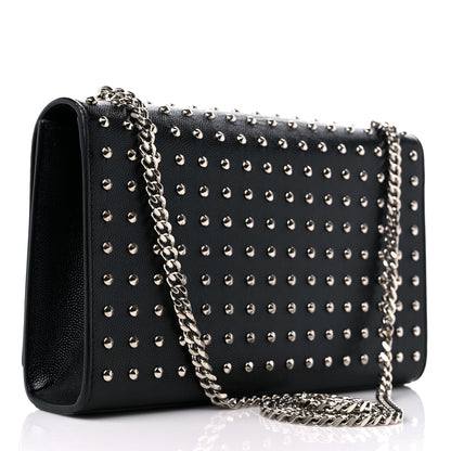 Saint Laurent Grain De Poudre Studded Medium Monogram Kate Satchel Black 3 of 10