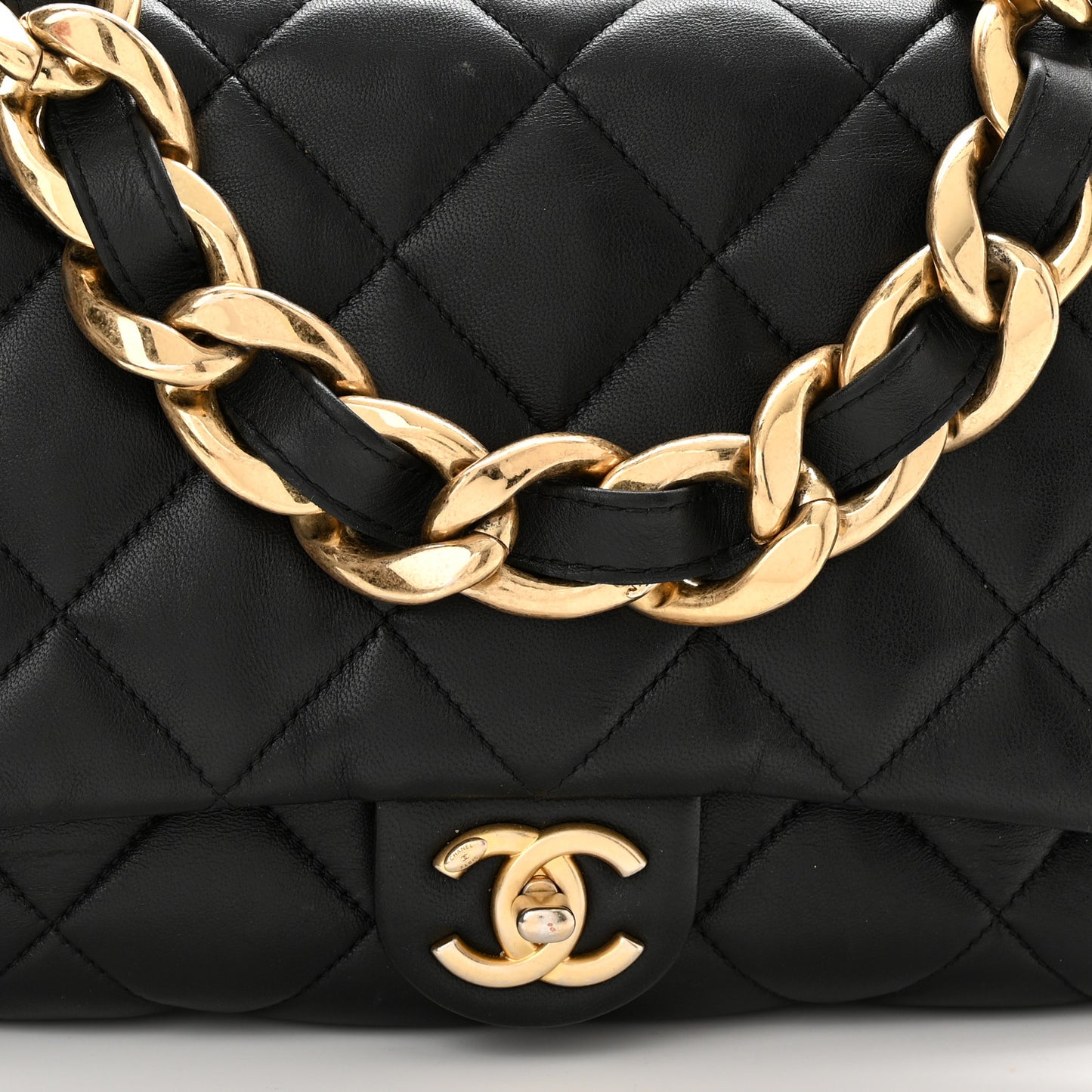Lambskin Quilted Large CC Funky Town Flap Black