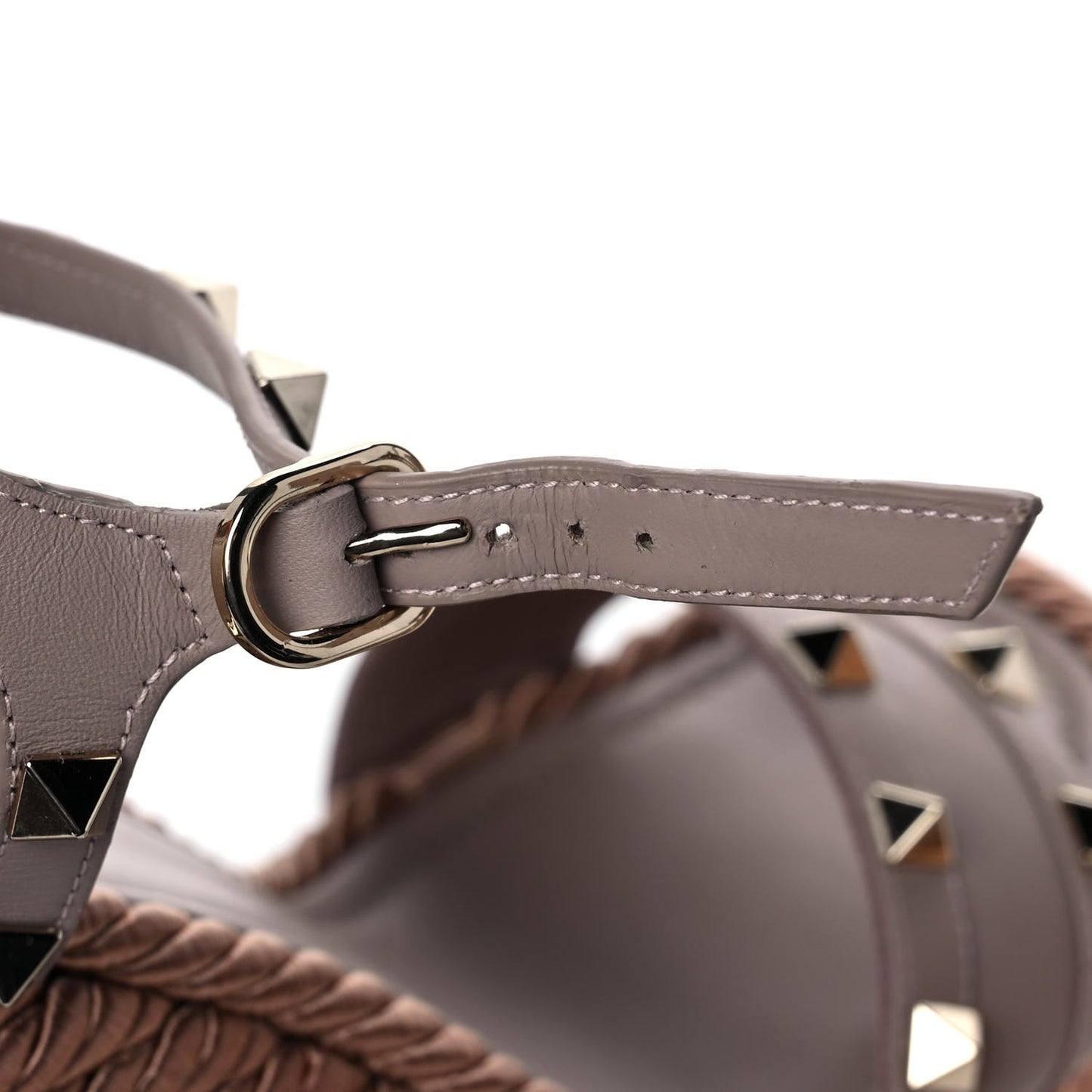 Calfskin Rockstud Ankle Strap Torchon Espadrille 25/115mm Wedge Sandals 39 Poudre