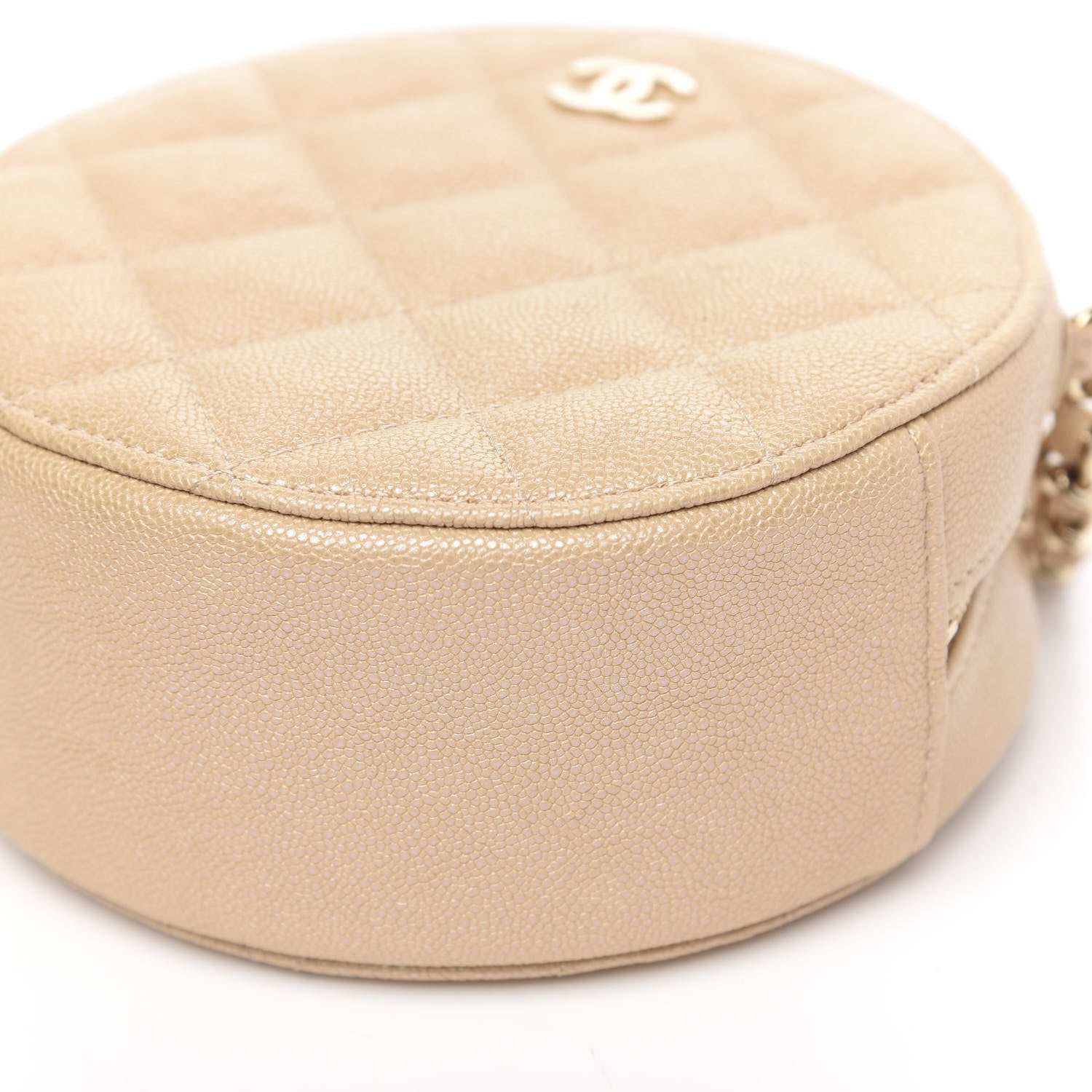 Chanel Iridescent Caviar Quilted Round Clutch With Chain Beige 9 of 10