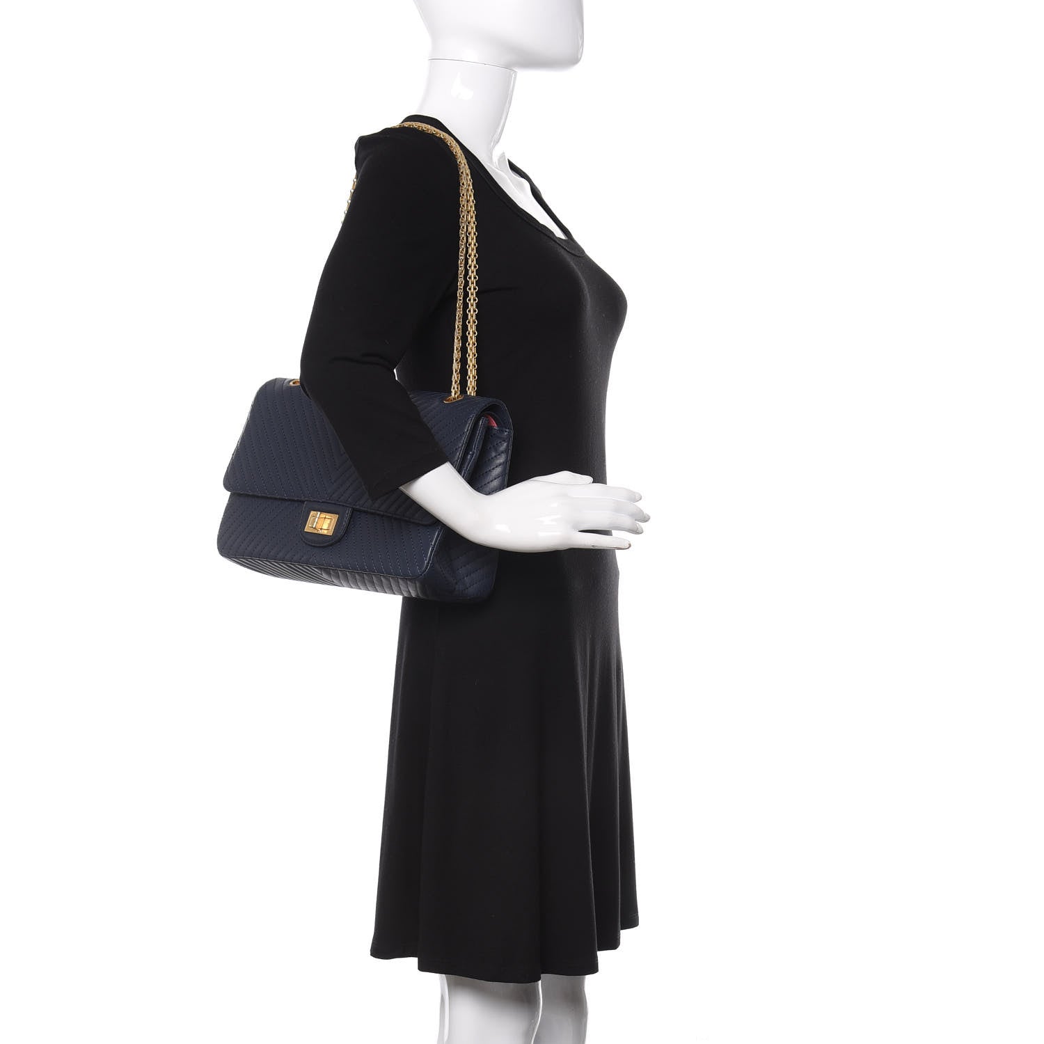 Chanel Sheepskin Chevron Quilted 2.55 Reissue 227 Flap Navy Blue 2 of 12