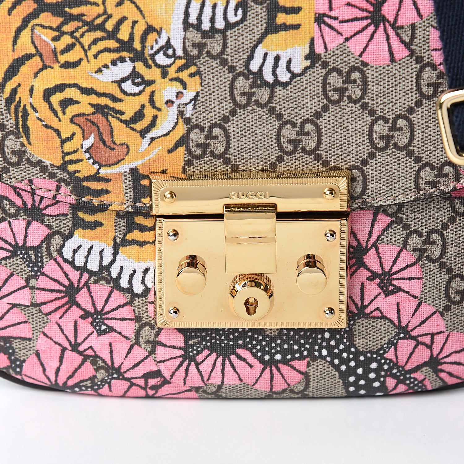 Gucci GG Supreme Monogram Bengal Web Medium Padlock Messenger Shoulder Bag Beige Pink 9 of 9