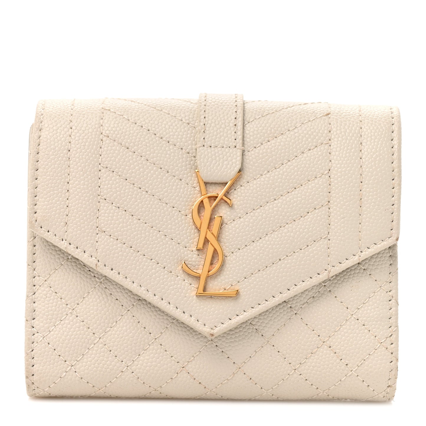 Grain De Poudre Mixed Matelasse Triquilt Monogram Compact Tri Fold Wallet Blanc Vintage